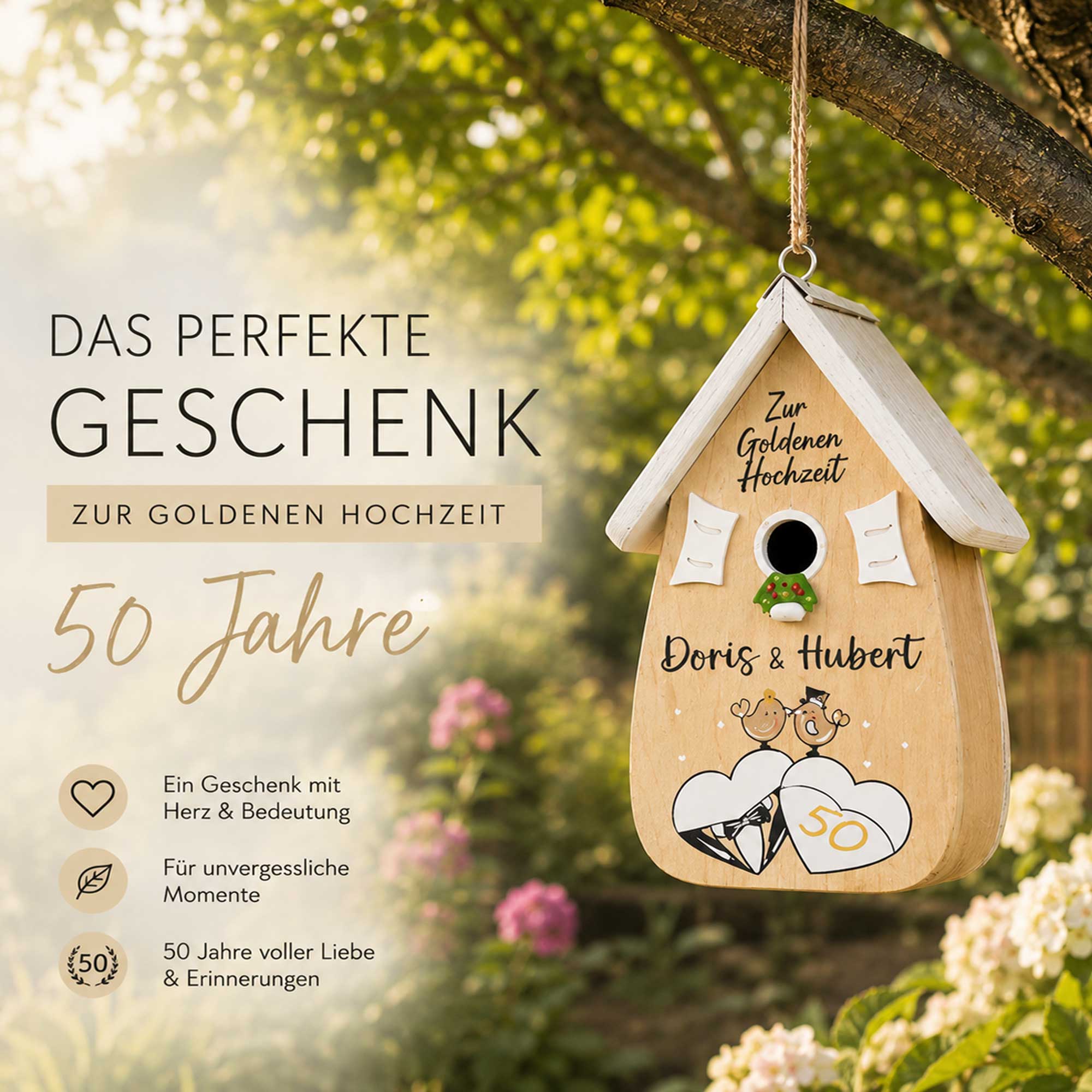 Geschenk zur Goldenen hochzeit 50 Jahre verheiratet personalisiert graviert handgemacht, Garten