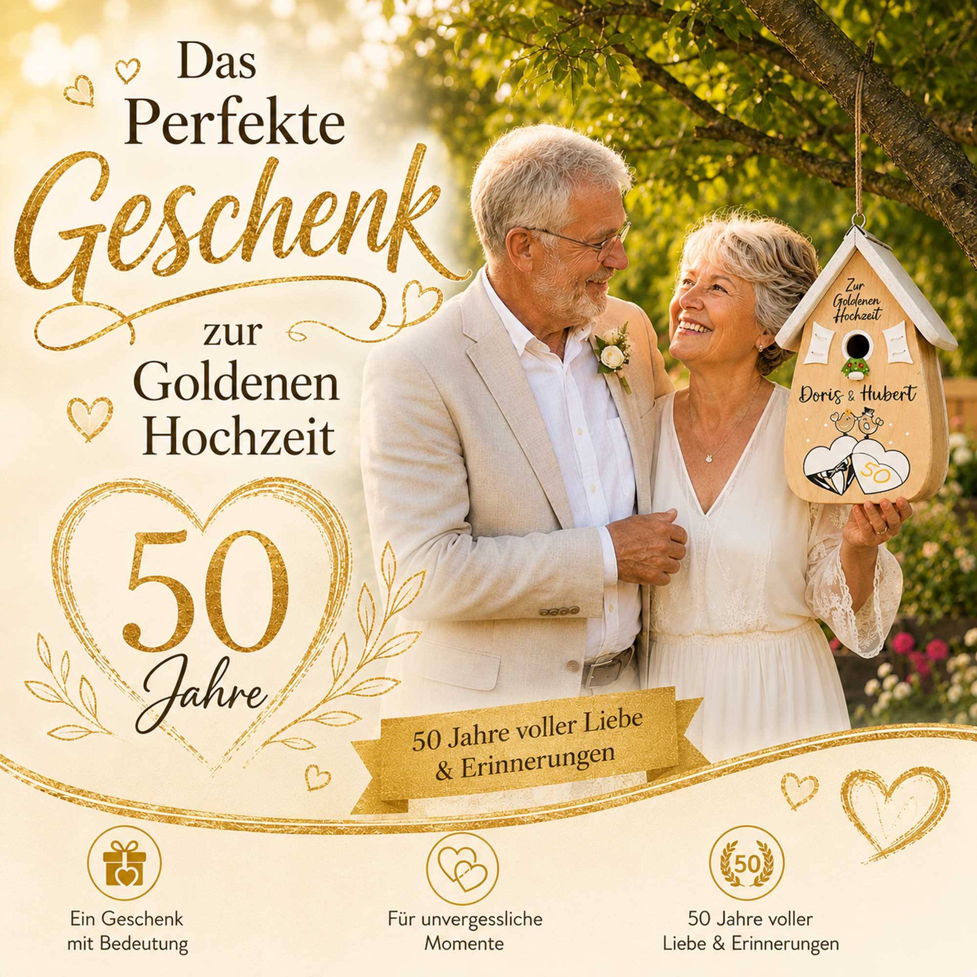Geschenk zur Goldenen hochzeit 50 Jahre verheiratet personalisiert graviert handgemacht, Garten