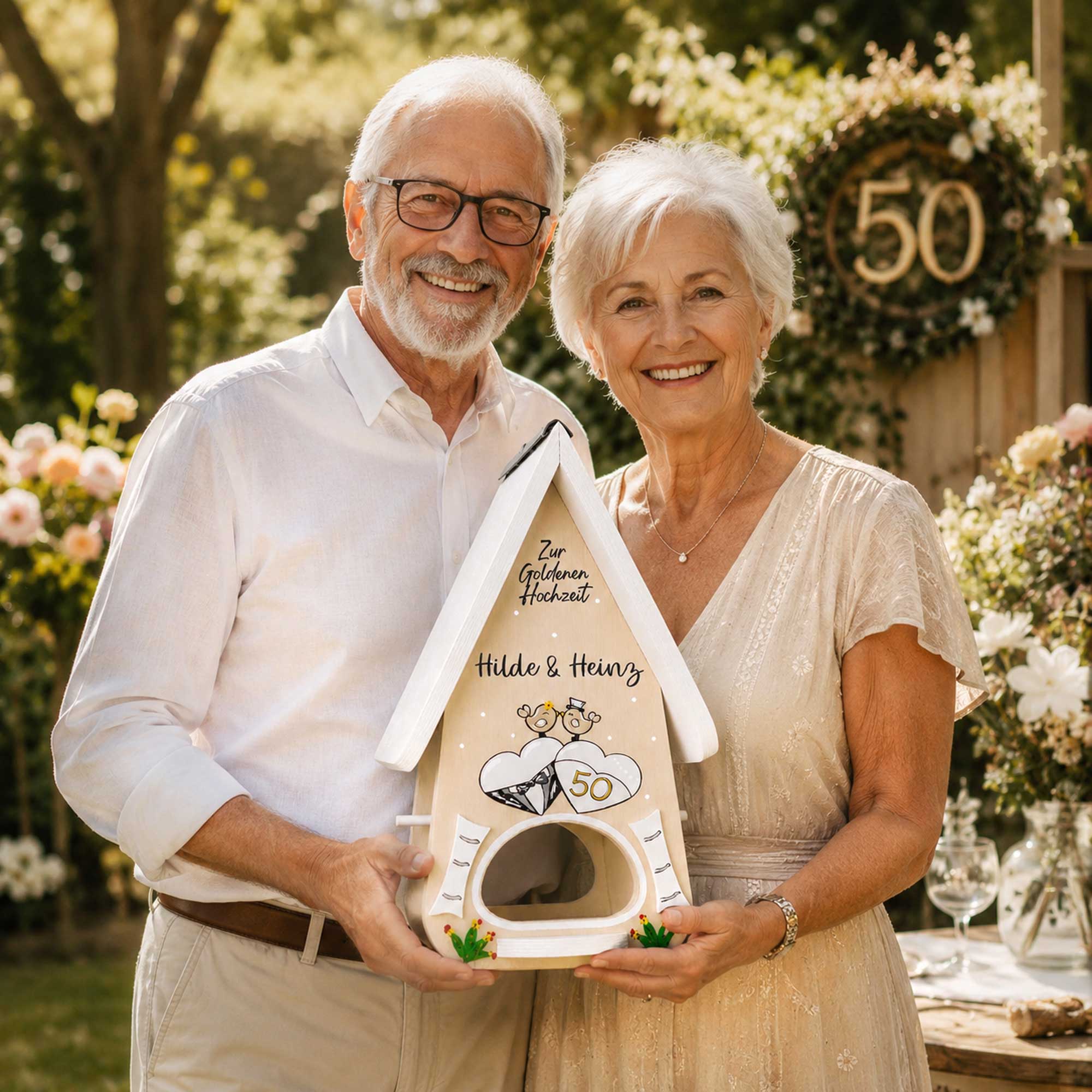Geschenk zur Goldenen hochzeit 50 Jahre verheiratet personalisiert graviert handgemacht, Garten