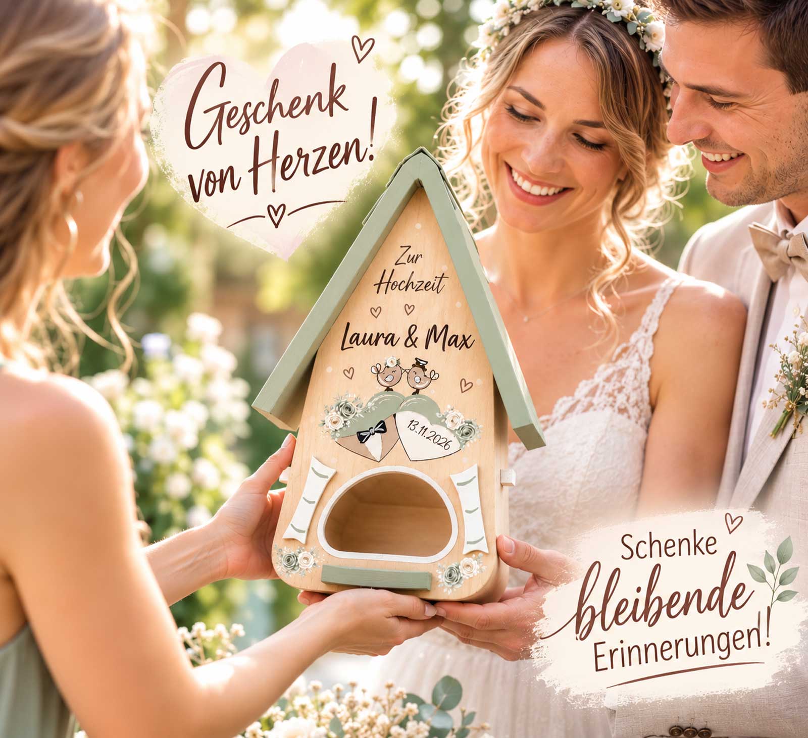 Persönliches Hochzeitsgeschenk Trauzeugin Personalisiertes Geschenk kreativ und persönlich Mocca Flieder Burgund Salbei