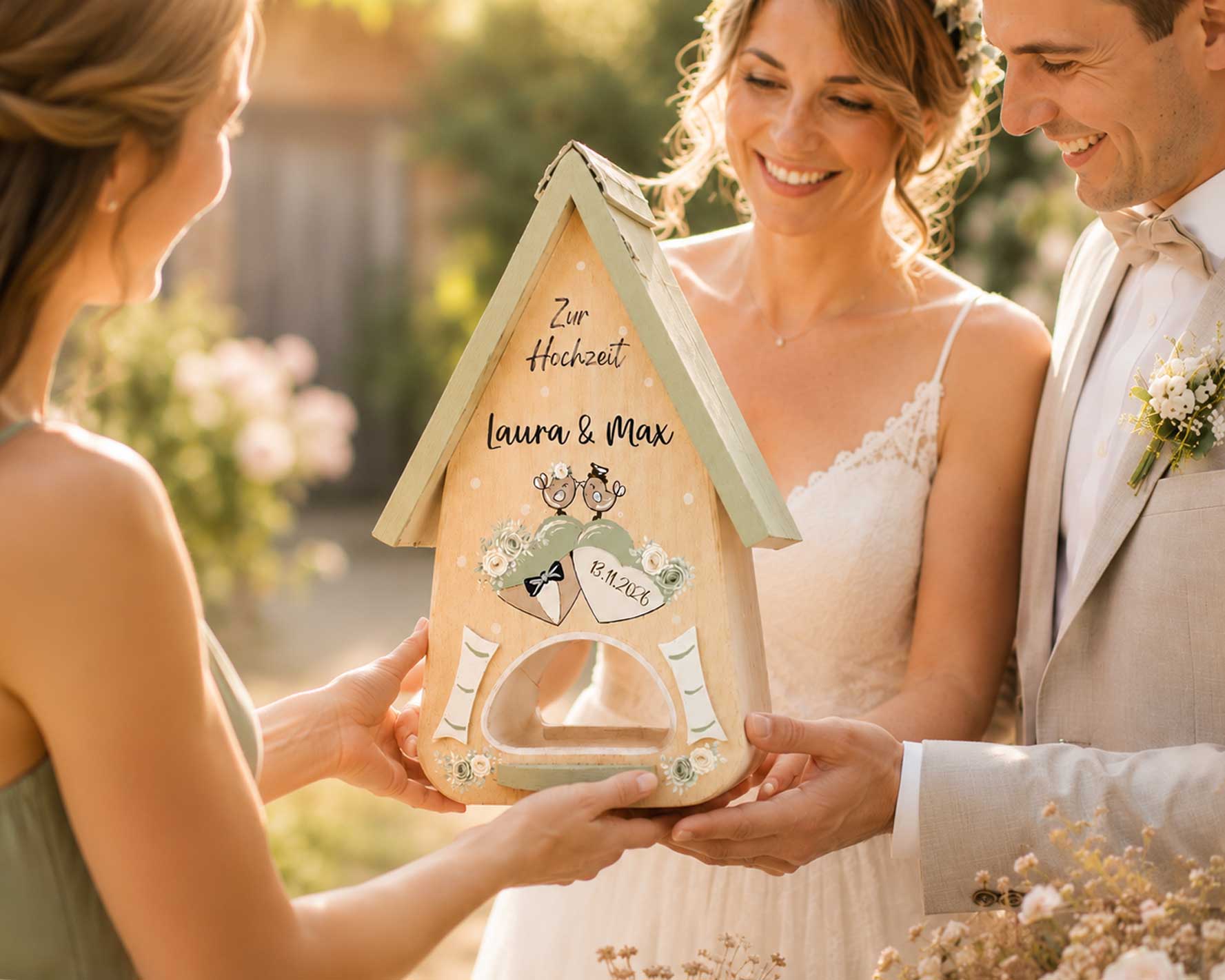 Persönliches Hochzeitsgeschenk Trauzeugin Personalisiertes Geschenk kreativ und persönlich Mocca Flieder Burgund Salbei