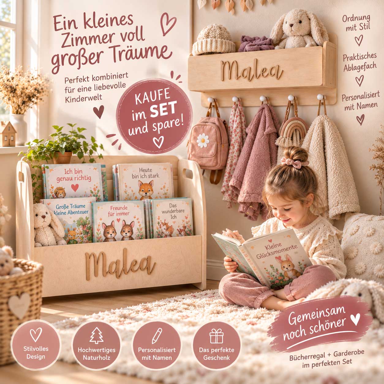 Bücherregal Kinder als geschenk Kinderzimmer personalisiert mit name Kinder Bücher aufbewahren