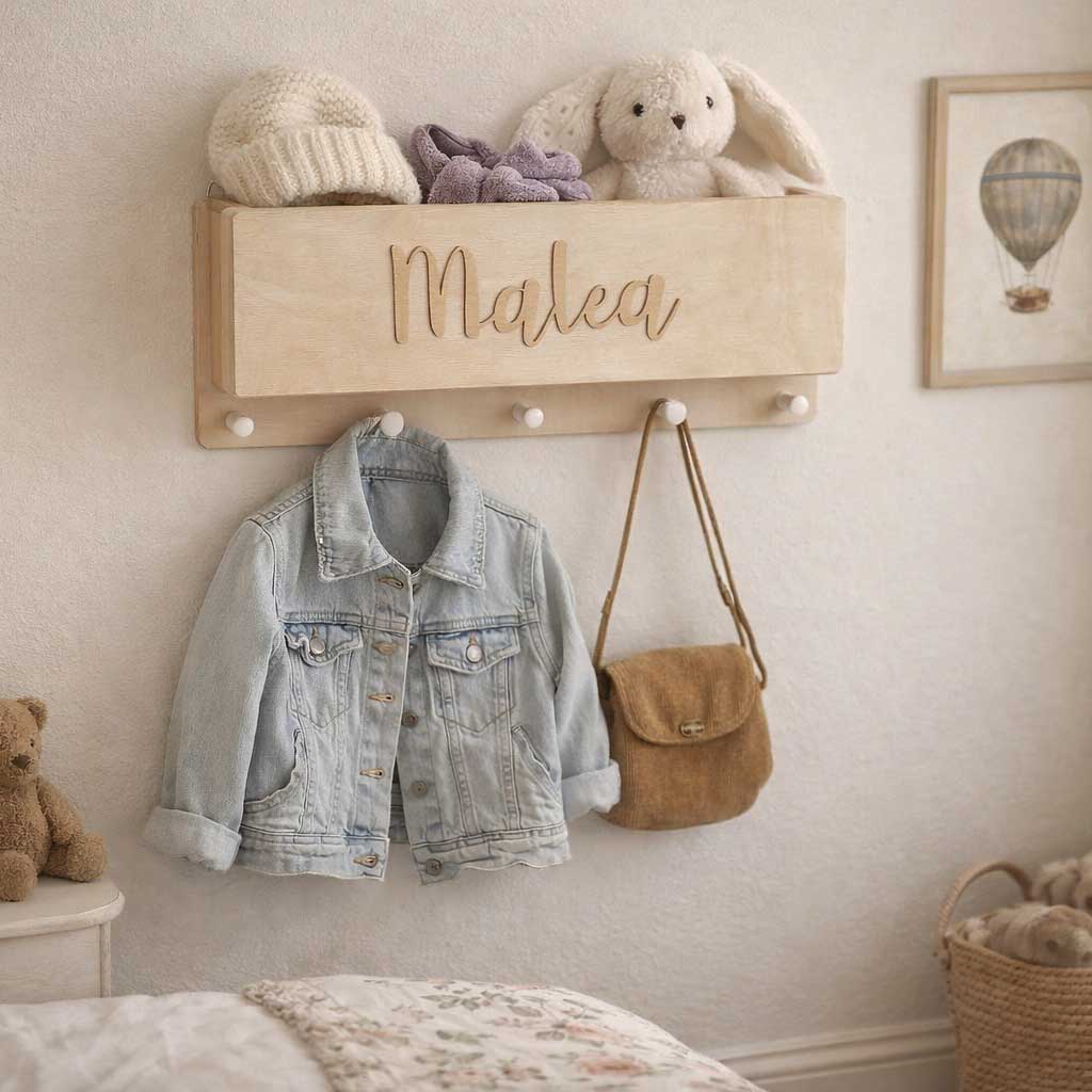 Kinder Garderobe mit Ablage personalisiert mit Name als Geschenk zu Geburtstag nützliches geschenk Kinderzimmer