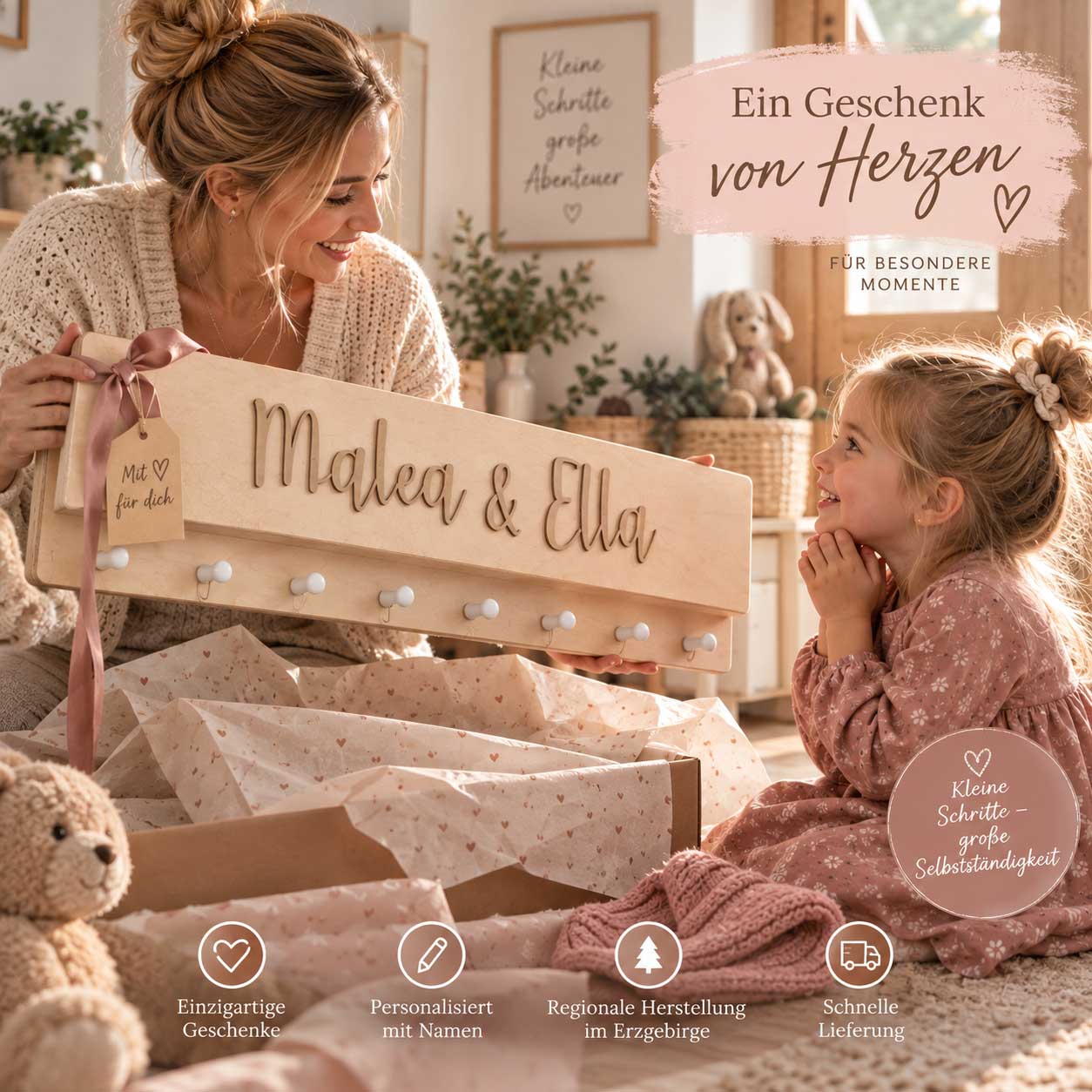 Kinder Garderobe mit Ablage personalisiert mit Name als Geschenk zu Geburtstag nützliches geschenk Kinderzimmer
