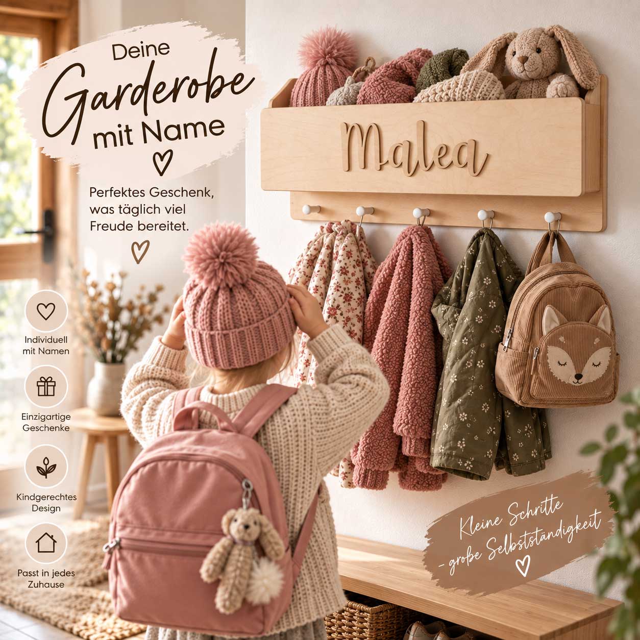 Kinder Garderobe mit Ablage personalisiert mit Name als Geschenk zu Geburtstag nützliches geschenk Kinderzimmer