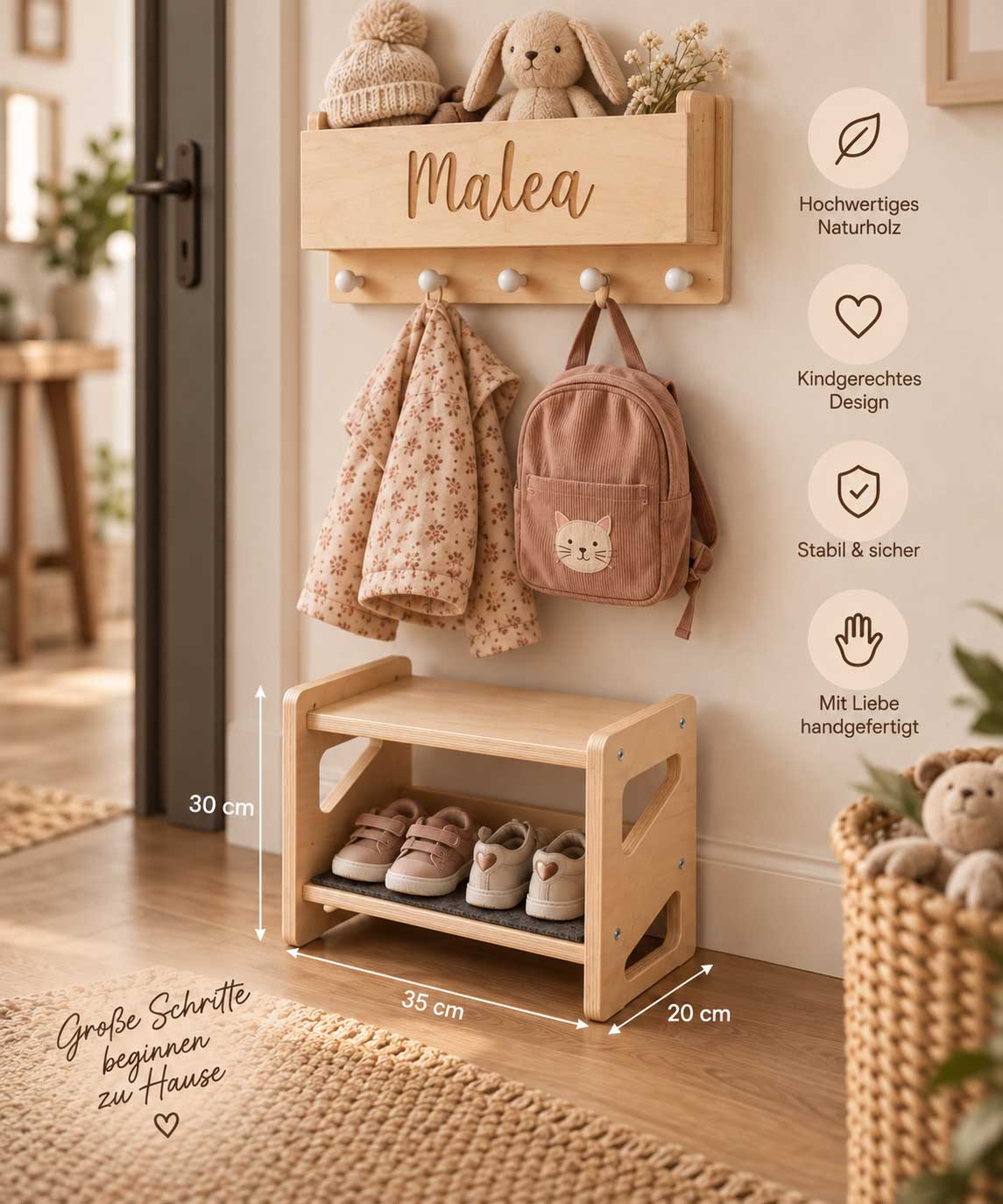 Schuhbank Montessori inspiriert für Kinder | Sitzbank mit Schuhablage & Filz | Kinderbank | Kinder Sitzbank